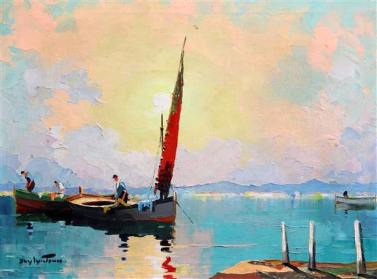 § Cecil Rochfort DOyly John (1906-1993) Fishing boats off the shore 14 x 18in. unframed.